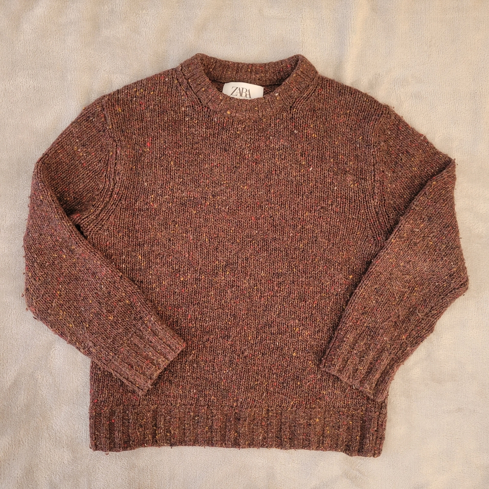 🧸2/25$ Zara Brown Marled Speckled Knit Sweater Size 8-9Y Boy Tweed